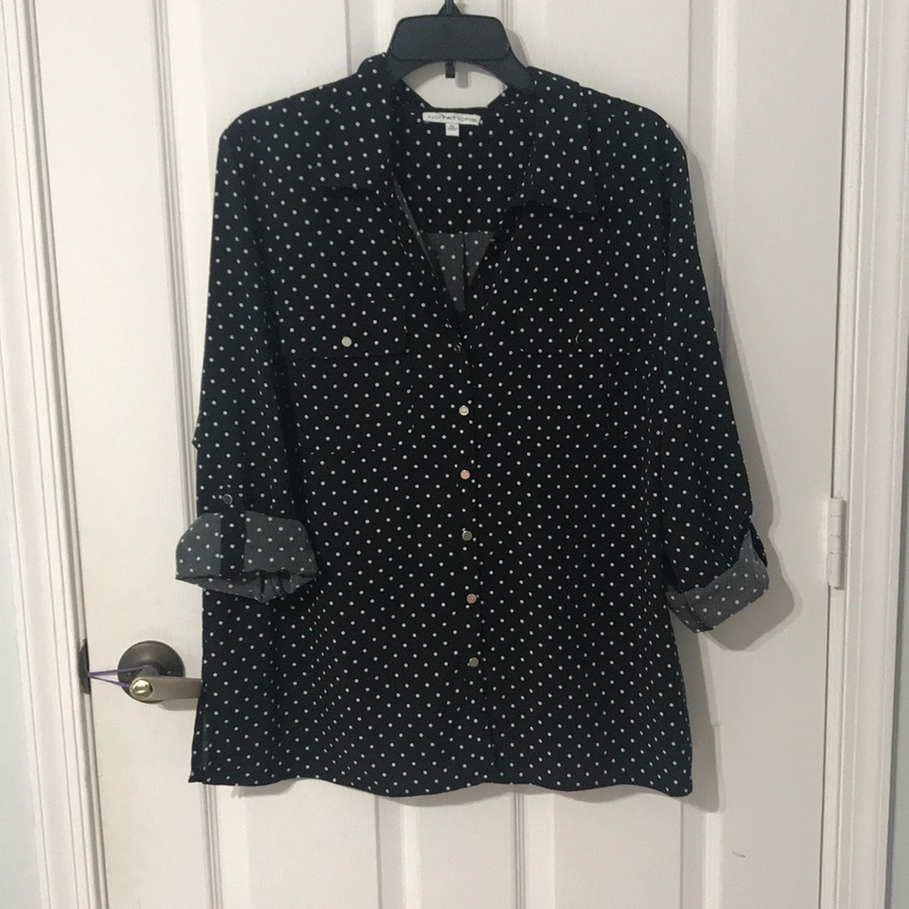 Black Polka-dot Roll Sleeves Blouse